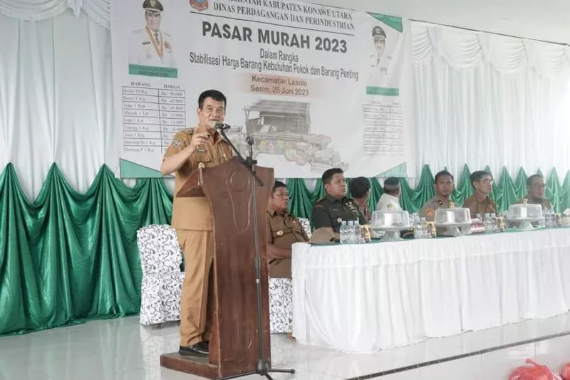 Laksanakan Program URC-KIS, Pemda Konut Bersama Kodim, Dan Polres Resmikan Pembukaan Pasar Murah